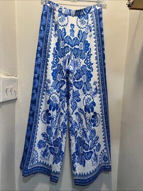 Umgee Blue & White Floral Wide-Leg Pants